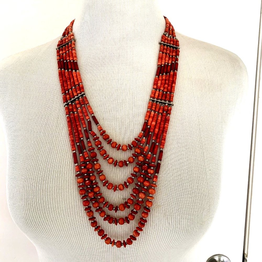 VTG waterfall multi strand statement coral necklace